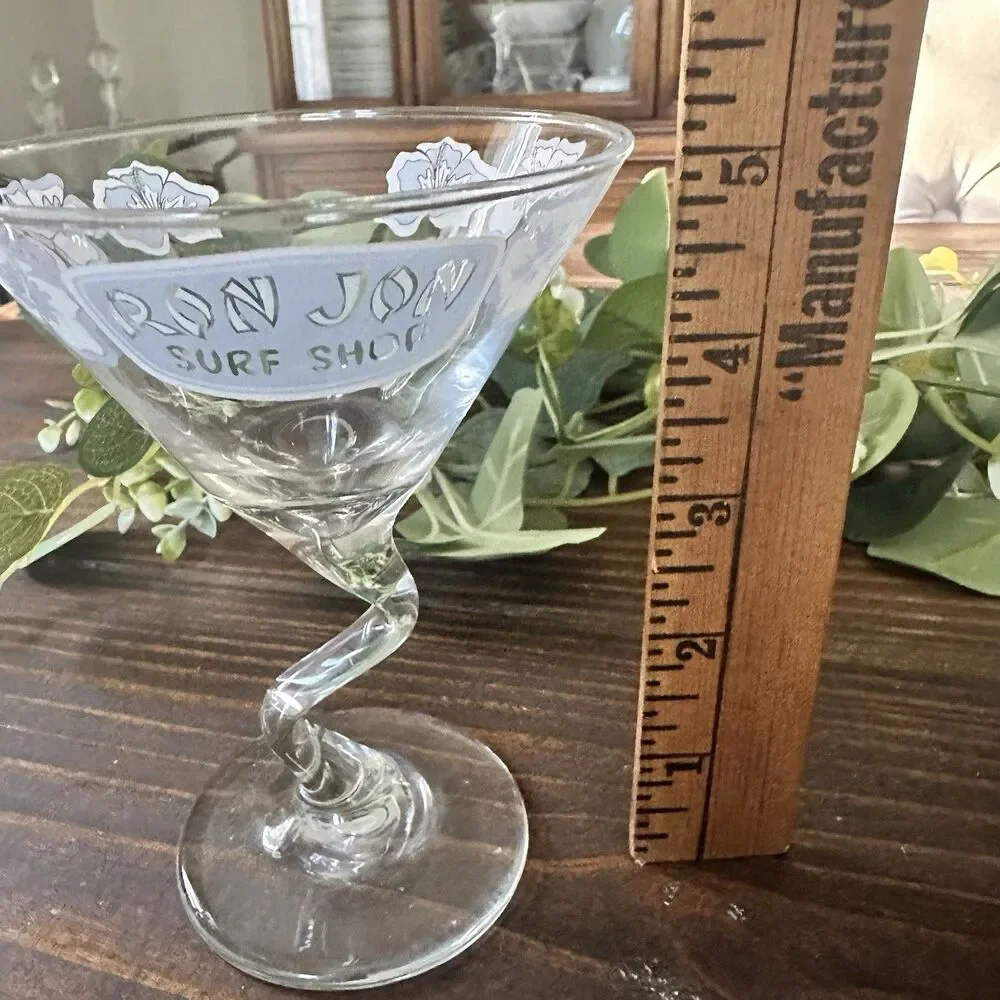 Ron Jon Surf Shop Set Of 2 Martini Glasses Hibiscus Free Flow Stem Design